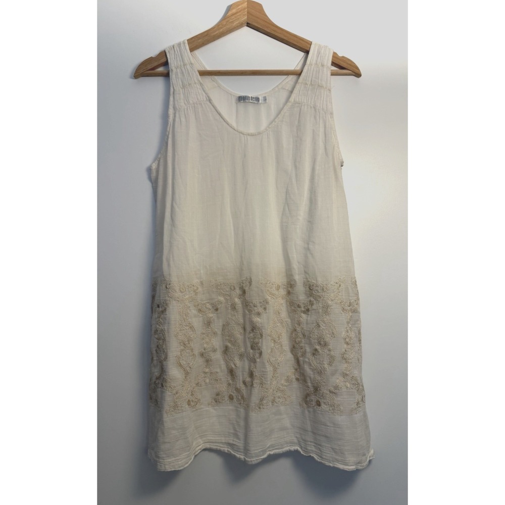 Monoreno Women's Embroidered Ivory Tunic‎ Blouse Size L Semi-Sheer Zip Romantic - Picture 12 of 16